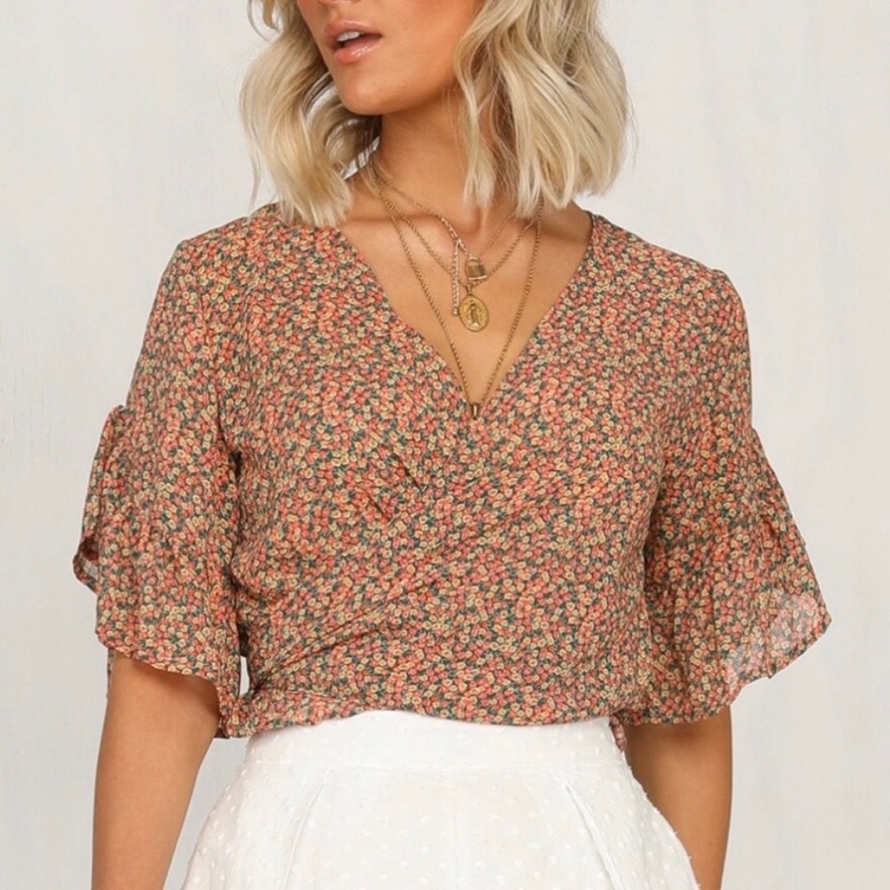 Ava Floral Flutter Sleeve Wrap Top